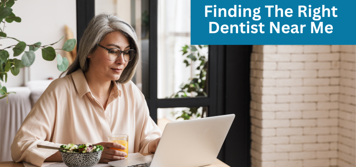 Woman in Las Vegas searching for a dentist on her laptop