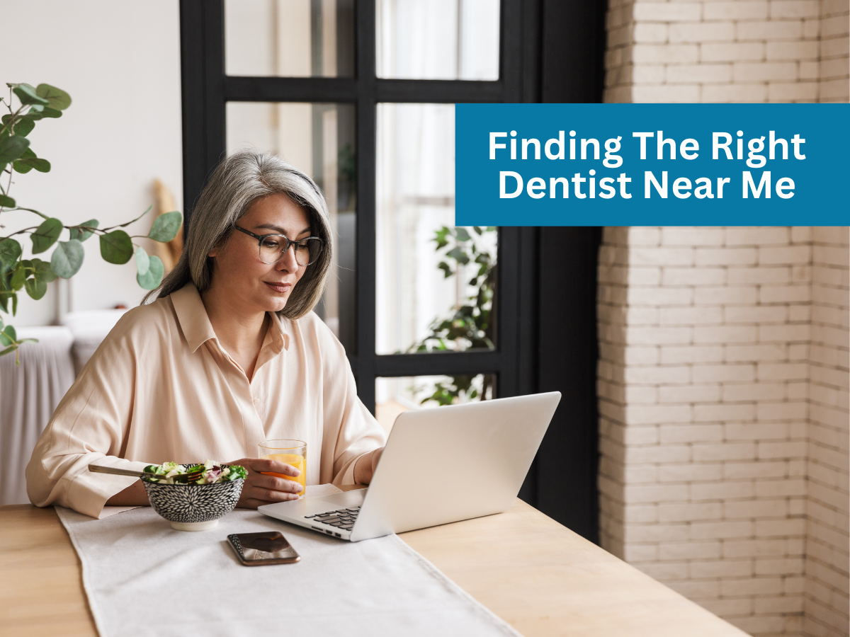 Woman in Las Vegas searching for a dentist on her laptop
